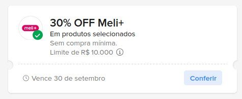 🎟 30% OFF sem mínimo limite