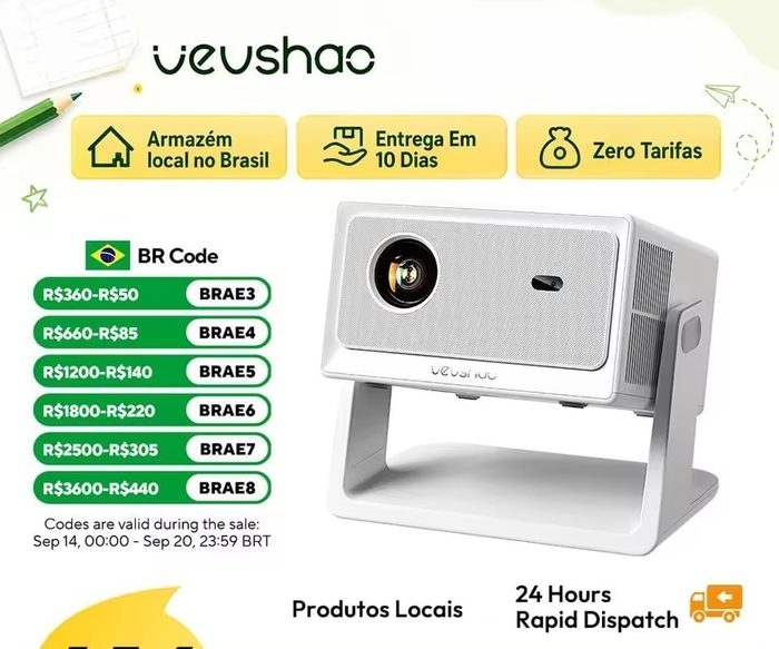 Projetor VEVSHAO A16, 1080p, Wifi 6, Android 12