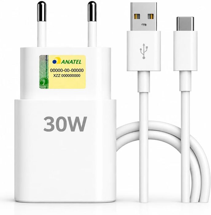 Carregador Turbo Rápido 30W USB Com Cabo Tipo C 1m