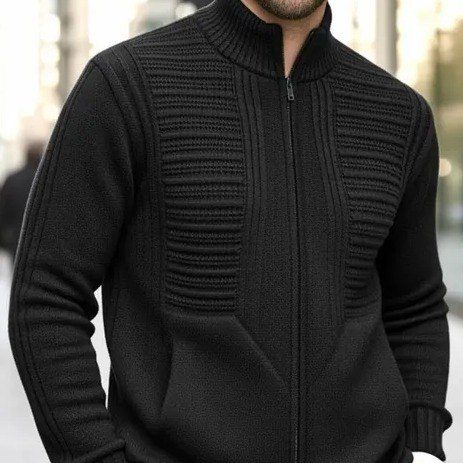 Jaqueta Masculina Zíper Bolsos Blusa De Frio Grossa Lã Trico