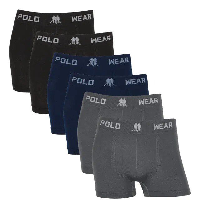 🛒Kit 6 Cuecas Boxer Sem Costura Polo Wear Microfibra