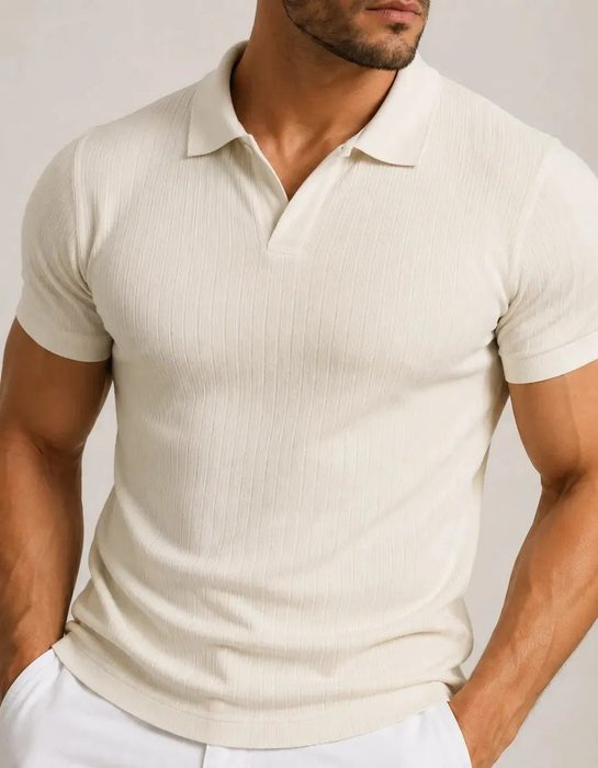 Camisa Polo Masculina Canelada Sem Botão Old Money Premium Off White P ao GG