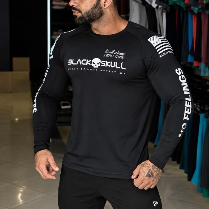 Camiseta Dry Fit Soldado Bope Manga Longa Black Skull P ao 2XG