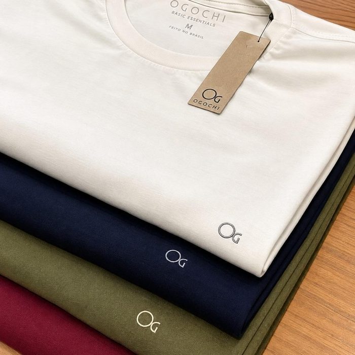 Camiseta Masculina Básica Slim Algodão - Várias Cores Ogochi P ao XG