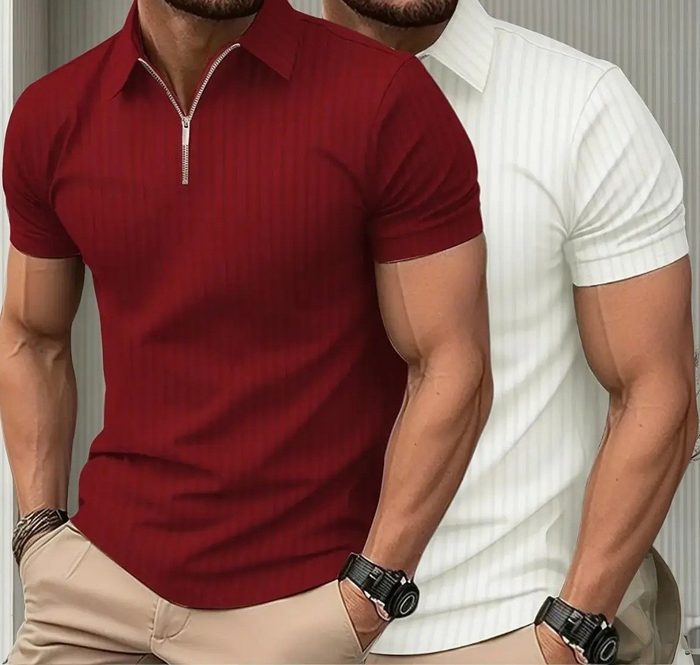Kit 2 Camiseta Polo Manga Curta Com Ziper Masculina Canelada M ao GG