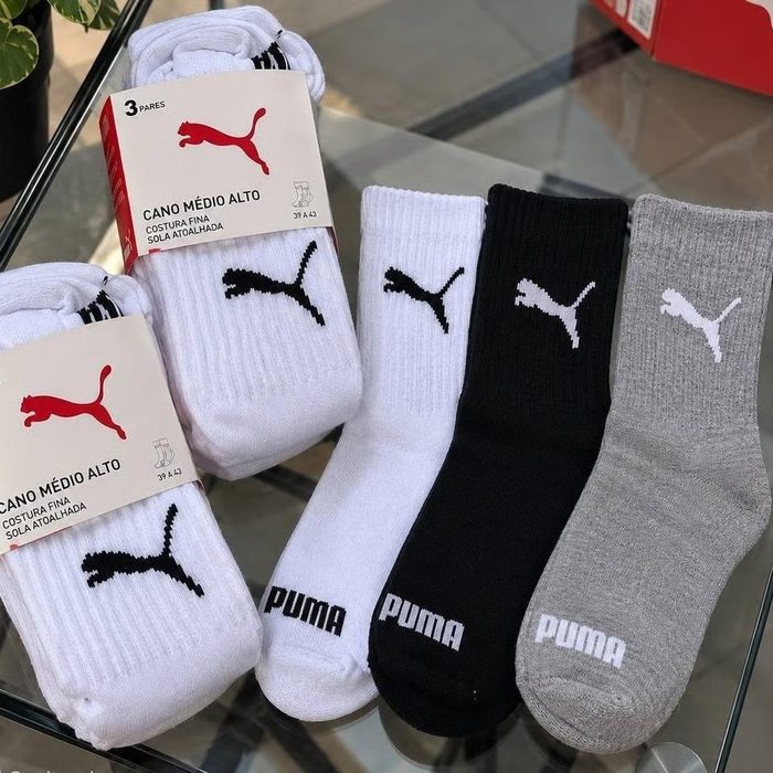 🛒Kit 6 Pares Meias Puma Cano Médio Alto Atoalhada Original