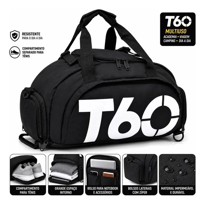 🛒Mochila T60 Multiuso Impermeável Esportiva C Compartimentos