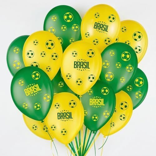 São Roque Balão 9 Copa do Mundo 2026 25 Unidades Sortido nas Cores do Brasil Verde Amarelo Azul para Decoração e Combinar com Álbum