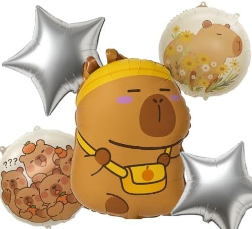 Kit 5 Balões Foil Capivara Bolsa Laranja – Cartelado Premium – Balão Festa Infantil, Decoração Criativa – Luma Festas