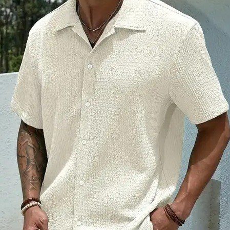 camisa masculina casual texturizada old money com botões