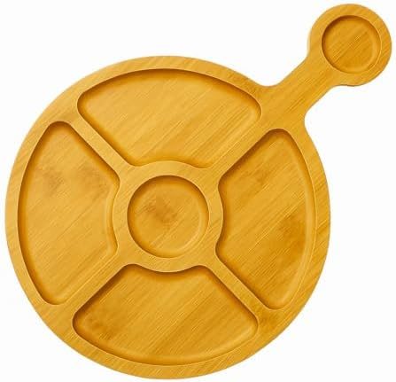 Petisqueira de Bambu Premium 5 Divisórias 24x34cm — Mesa Posta Charmosa, Sustentável, Ideal para Frios, Petiscos e Aperitivos Gourmet