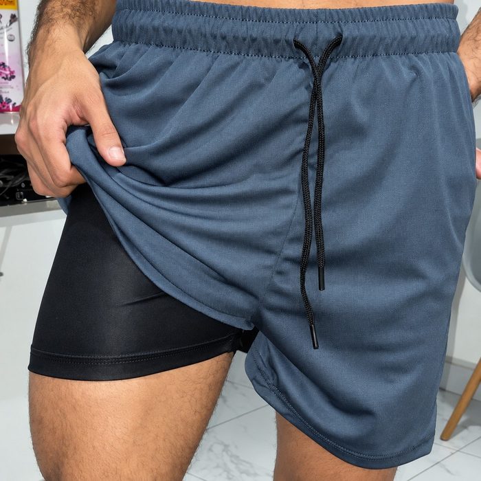 Kit 3 Shorts 2 Em 1 Duplo Bolso Para Academia Treino Corrida P ao GG