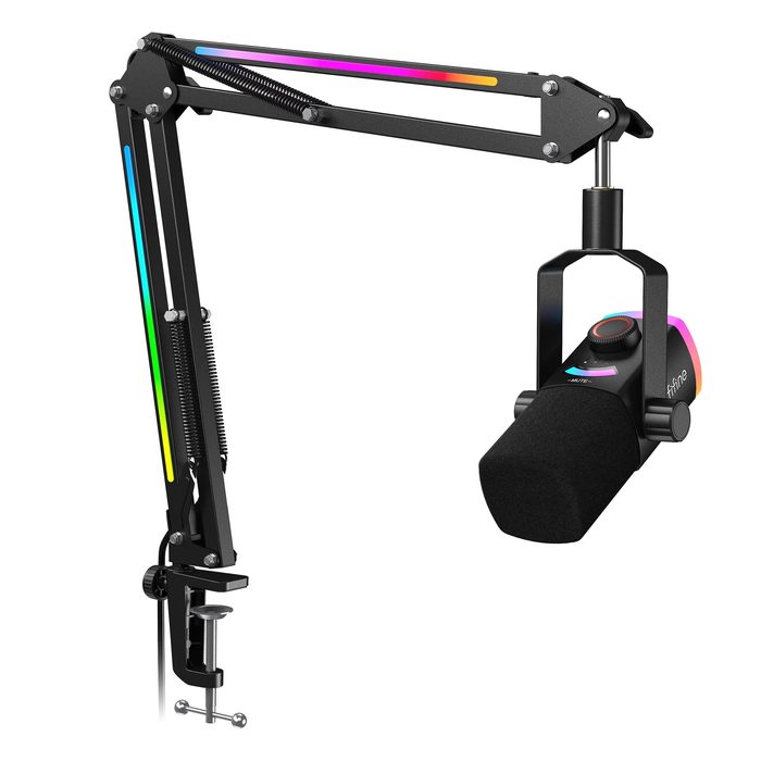 Fifine Am8 Pro com Qualidade de áudio melhor, faixa dinâmica de áudio aumentada para 24 bits + Suporte Braço Articulado com Rgb