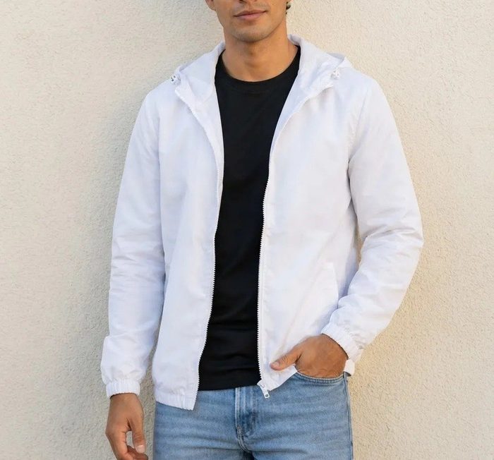 blusa corta-vento unissex com bolso e capuz