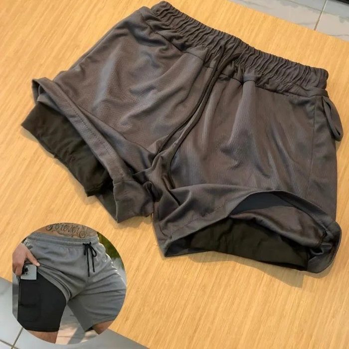 shorts kit 3 2 em 1 duplo bolso academia treino corrida