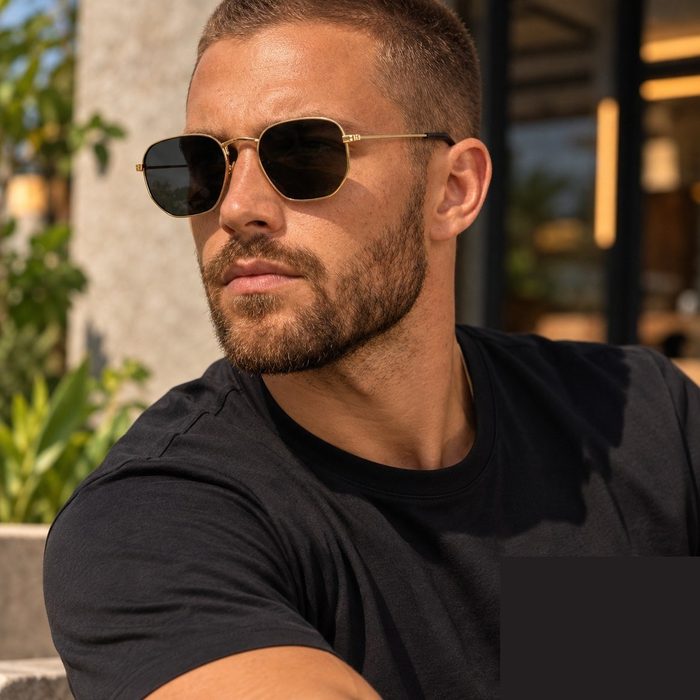 óculos de sol cacife brand retro armação dourada