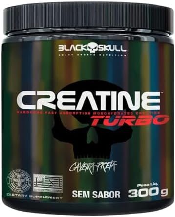 Creatine Turbo – sem sabor - Pote 300g - Black Skull - Suplementação para Treino, Performance, Ganho Muscular, Hipertrofia, Força e Resistên