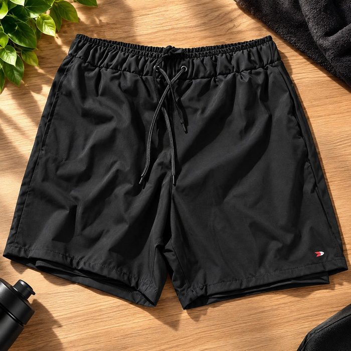 roupas sandrini shorts bermuda compressão 2 em 1 academia bolso preto liso