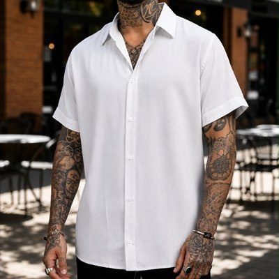 camisa gata rebelde botão masculina manga curta social verão slim