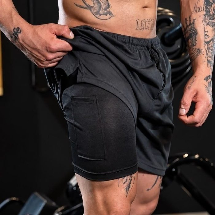 kit 3 shorts 2 em 1 duplo academia treino corrida bermuda