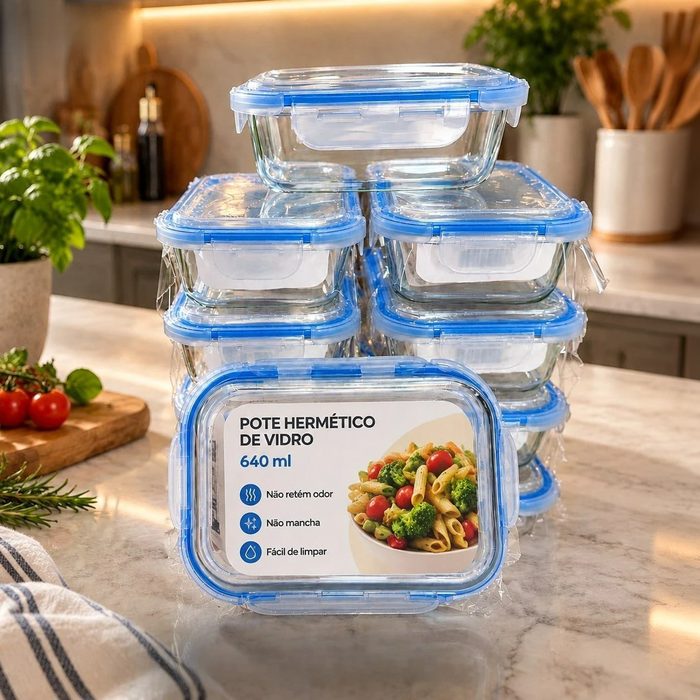 kit 10 pote vidro hermético marmita 640ml