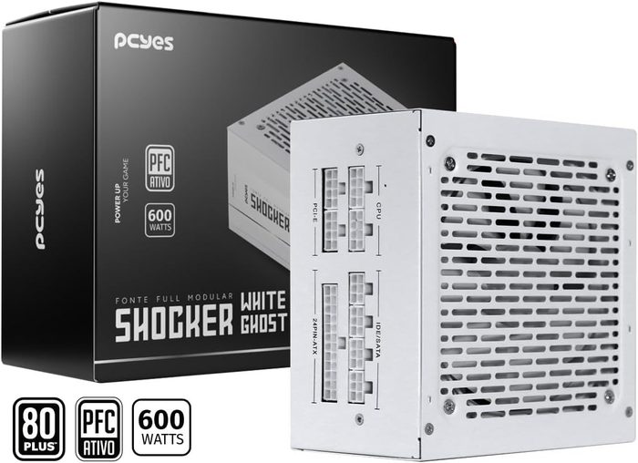 fonte pcyes shocker 600w 80 plus white full modular