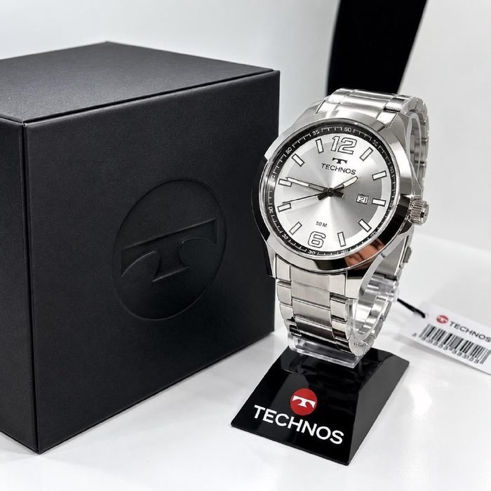 relógio technos masculino racer básico prata 2115twv/1k