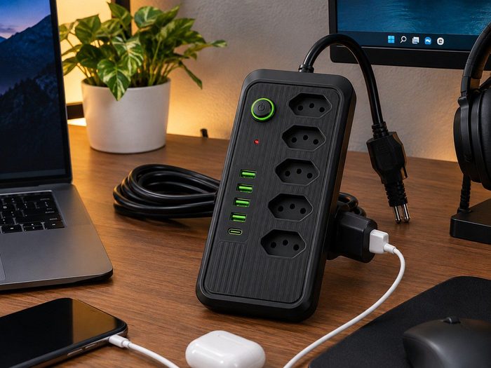 filtro de linha extensão régua elétrica bivolt usb tipo c