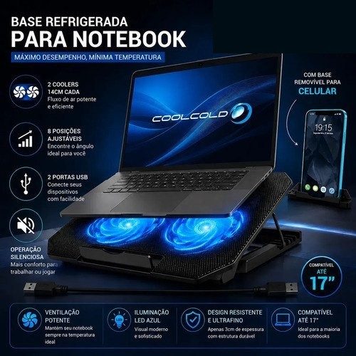 Suporte Notebook Coolcold com 2 Coolers