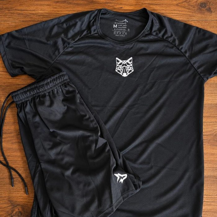 Kit Alpha Bermuda Lobo + Camiseta Lobo Dry Fit P ao GG
