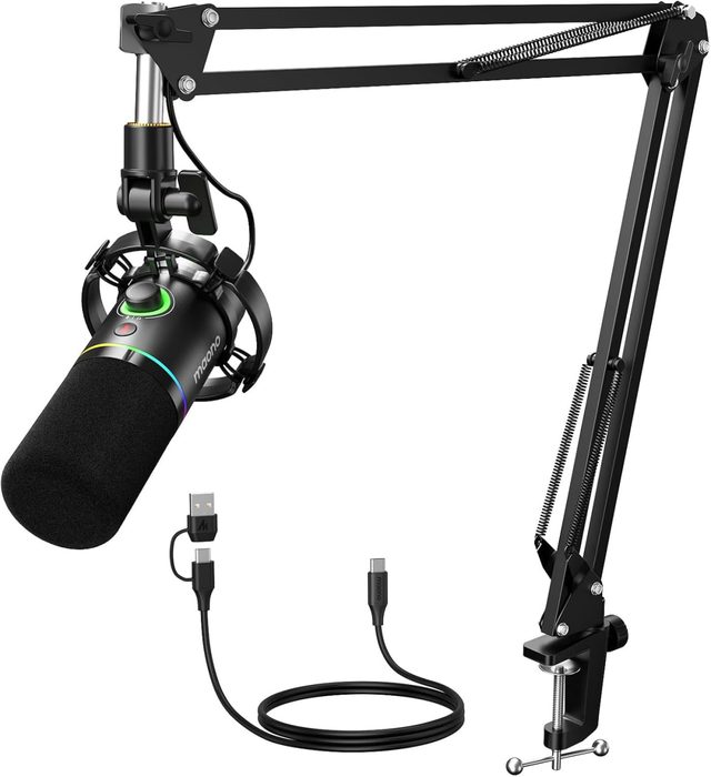microfone maono pd200xs kit usb xlr com braco articulado