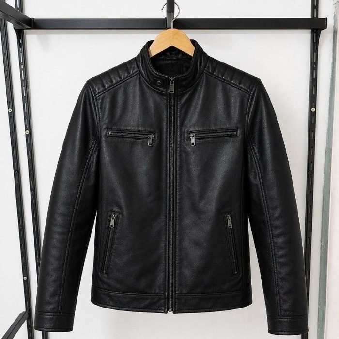 jaqueta de couro masculino slim resistente
