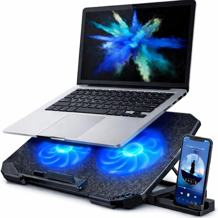 Suporte Para Notebook Com Cooler Duplo Silencioso Com 8 Níveis de Ajuste Ergonômico
