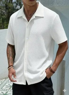 Camisa Casual Masculina Texturizada Com Botões Old Money P ao GG