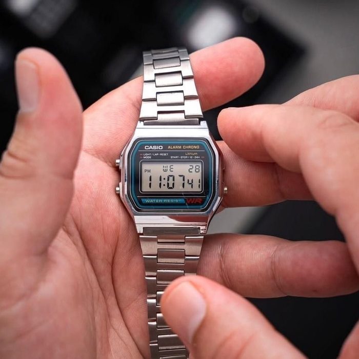 Relógio Unissex Casio Digital Esportivo A158wa-1df Prata Retrô Vintage Pulseira em Aço Inoxidável
