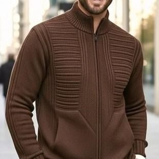 Jaqueta Masculina Preta Lã Tricot Inverno Com Bolso E Zíper P ao GG
