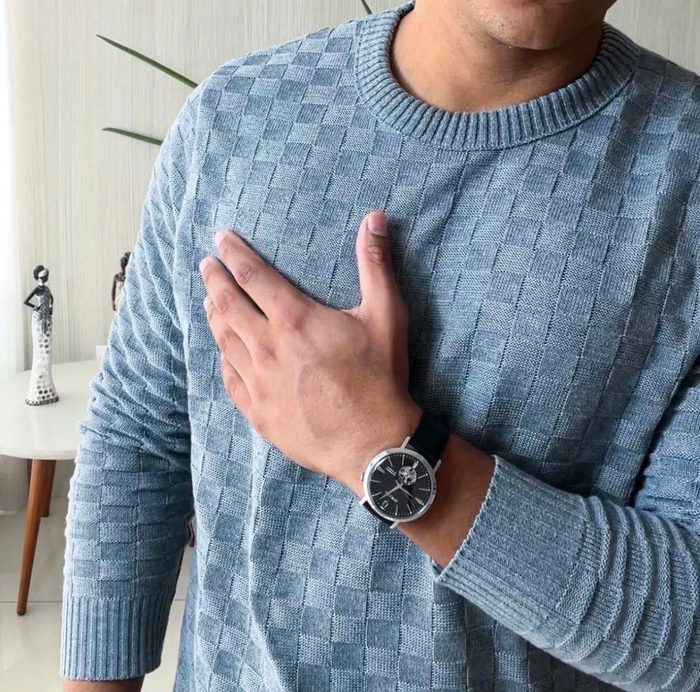 suéter masculino tricot manga longa xadrez