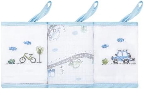 Babete Papizinha Com Prendedor de Chupeta Bordada e Estampada 32 cm x 32 cm Pacote com 3 Unidades, Pista de Carros