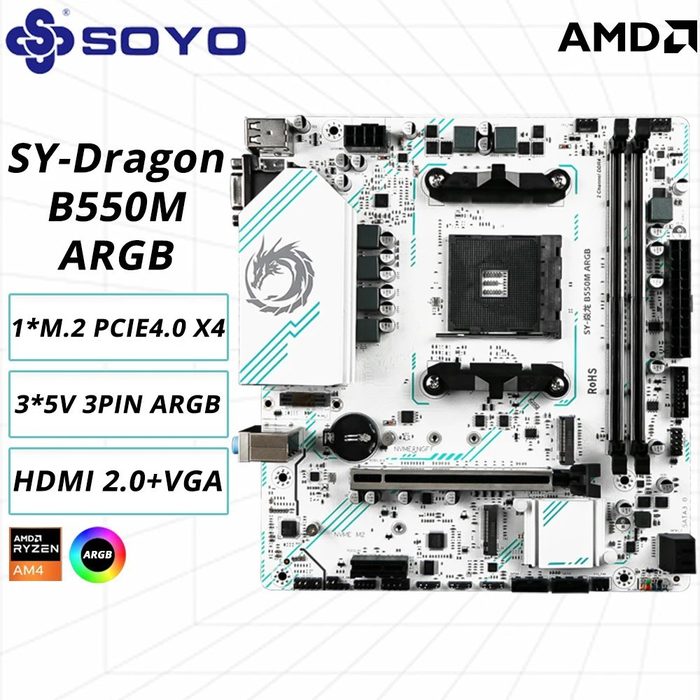 Soyo b550m placa-mãe micro-atx am4 ddr4 sata3 m.2