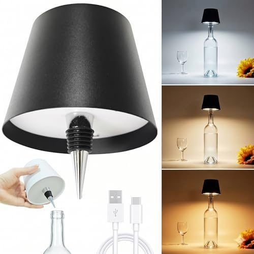 Luminária LED para Garrafa, Sem Fio, Touch, 3 Cores, Recarregável via USB, Portátil, Moderna para Decoração e Presentes PAI