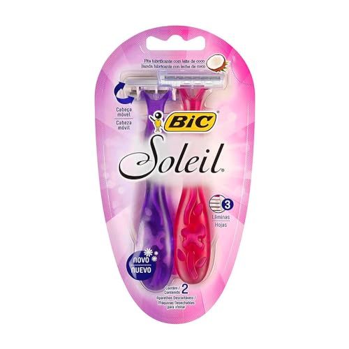Bic Aparelho De Depilar Soleil Rosa E Roxo Com Fita Lubrificante De Óleo De Coco 2 Unidades