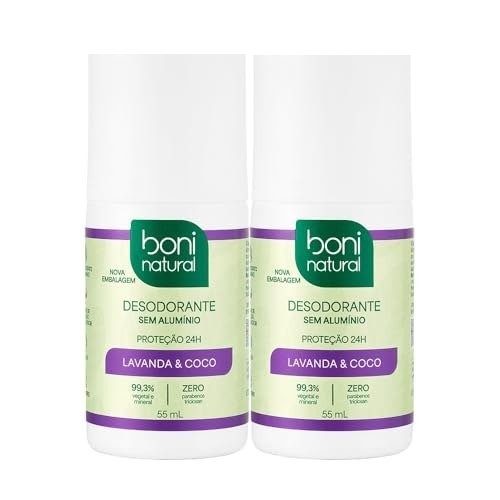 Boni Natural Desodorante Roll-On sem Alumínio, Natural, Vegetal e Vegano, Coco e Lavanda, 55ml, 2 unidades