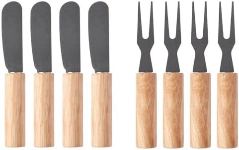Jogo de 4 Garfos Para Petisco + 4 Espátula Manteiga Perfeitas Para Servir Geléias Molhos Patês Requeijão Aço Inoxidável/Inox Com Cabo de Mad