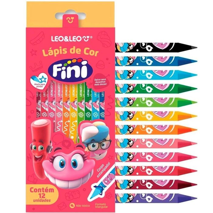 Lápis de Cor Triangular Estampado Fini 12 Cores Leo&Leo
