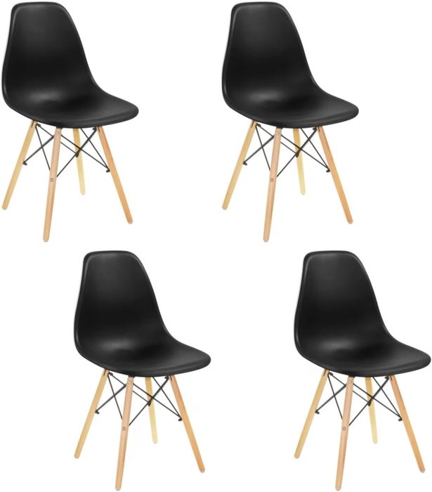 Cadeiras Eiffel Pretas Conthey Kit 4, Assento Anatômico, Base Madeira