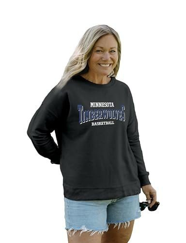 Blue 84 Moletom feminino padrão Nba oficialmente licenciado com gola redonda bordado de terry reverso, preto