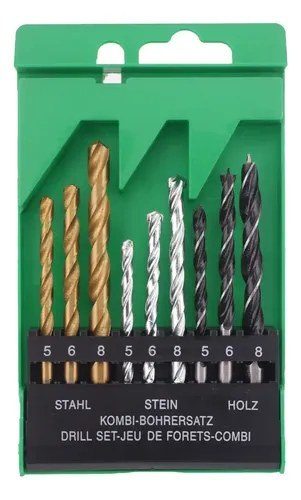 Kit 9 Peças Jogo Brocas 5-8mm Concreto Metal Madeira Estojo