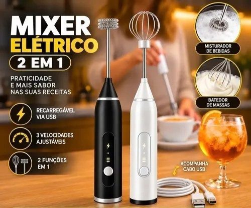 Mini Mixer Misturador De Bebidas Elétrico 2 Em 1 Portátil Recarregável Comica