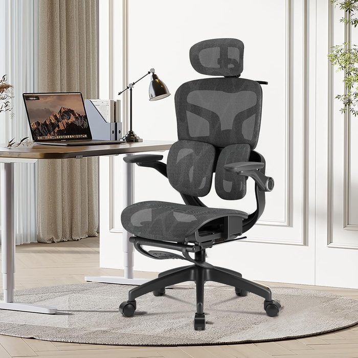 Cadeira de Escritório Ergonômica Testada conforme Nr-17, Duplo Apoio Lombar, Assento Deslizante com Ajuste de Profundidade 5cm, Apoio para P