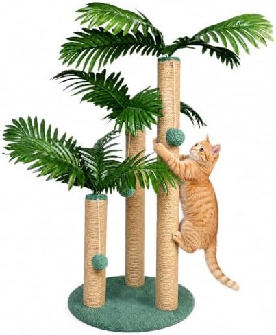 Arranhador Gato 2 Modelos Folha, 3 Postes Sisal Base 40cm Anti-Tombamento | 3 postes sisal resistentes, dois modelos de folha, base 40cm ant